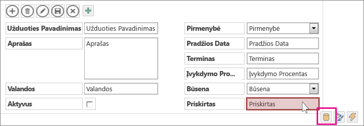 Šalia valdiklio Automatinis vykdymas esantis mygtukas Duomenys.