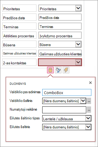 Initial state of property box for a combo list control