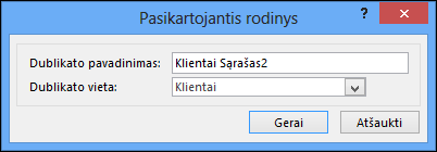 Duplicate view dialog showing name of duplicate box and location for duplicate box.