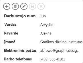 Išsamios darbuotojo informacijos rodinio dalinis rodinys.