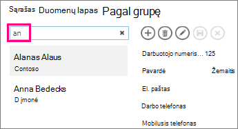 Ieškos lauko naudojimas sąrašo rodinyje