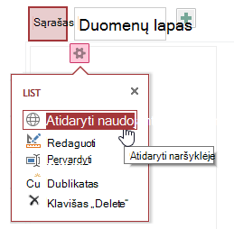 Popup menu displaying Open in Browser, Edit, Rename, Duplicate, and Delete