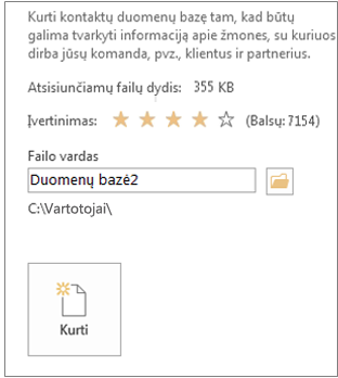 „Access“ kompiuterio duomenų bazės kūrimas iš šablono