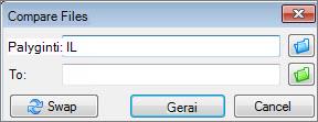 Ekrano kopija, kurioje rodoma komanda Palyginti Files.