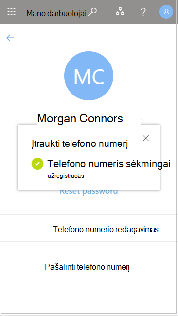 Įtraukto vartotojo telefono numerio įrašymas 