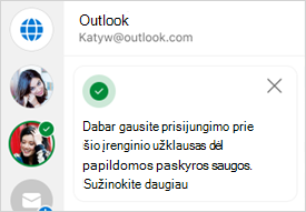Ekrano kopija, kurioje rodomas prisijungimo patvirtinimas