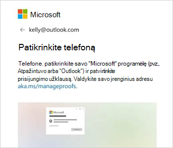 Ekrano kopija, kurioje rodomas raginimas prisijungti su tekstu Patikrinkite 