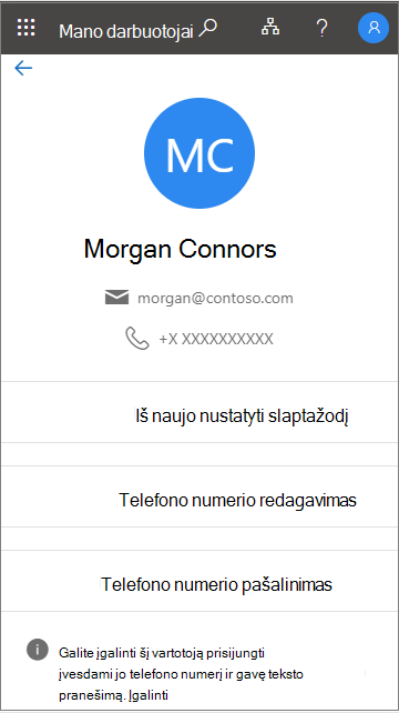 Pranešimo peržiūra, kai prisijungimo telefonu funkcija palaikoma dalyje 