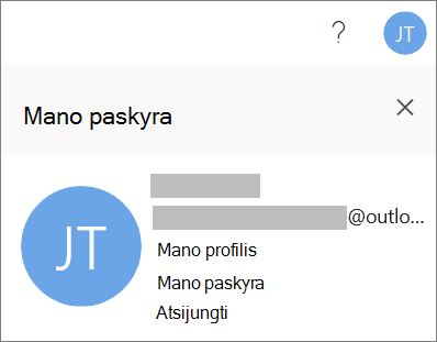 Rodoma atsijungimo nuo internetinės „Office“ parinktis