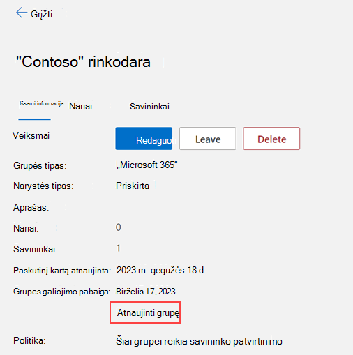 Vaizdas, kuriame rodoma, kaip atnaujinti grupę