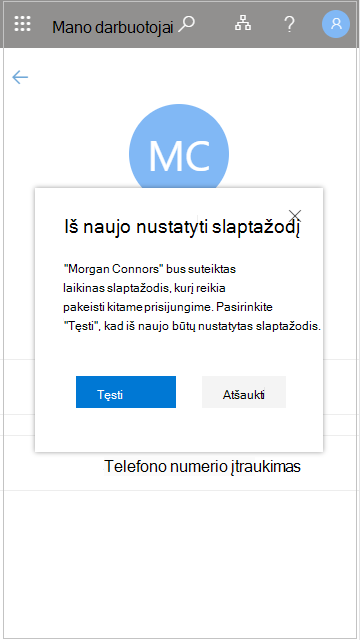 Vartotojo slaptažodžio nustatymas iš naujo 