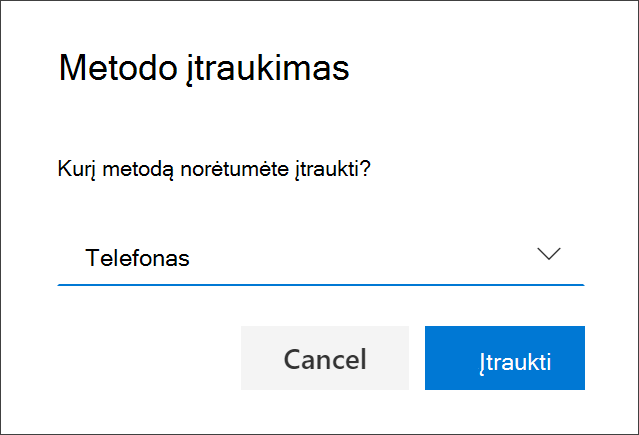Laukas Įtraukti metodą, kai pasirinktas Telefonas