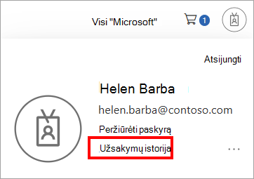 2 ekrano kopija, kurioje matyti, kur prisijungti ir peržiūrėti savo paskyras užsakymų istorija