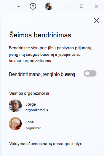 Šeimos bendrinimo skydas 