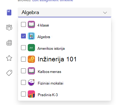 Parinkčių Priskirti ekrano kopija.