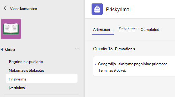 Screesnshot that shows assignments