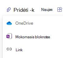 Pridėjimo parinkčių ekrano nuotrauka.