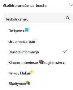 Kanalo pranešimų ekrano kopija.