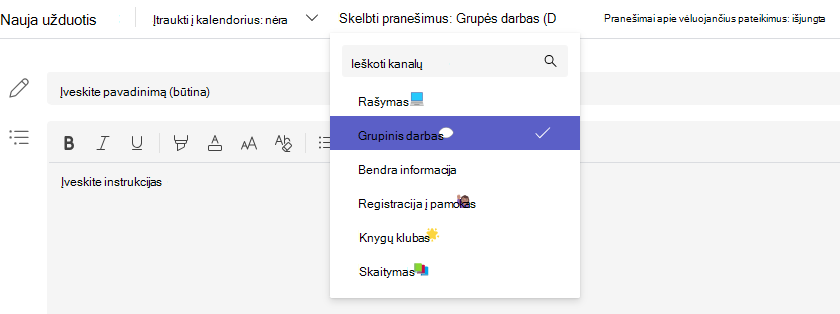 Kanalo pasirinkimo ekrano kopija.
