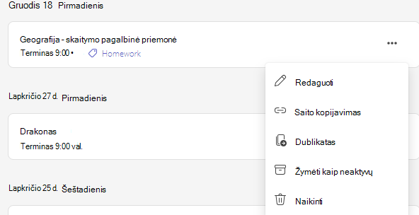 Naikinimo parinkties vietos ekrano nuotrauka.