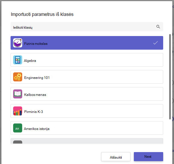 importavimo parametrai