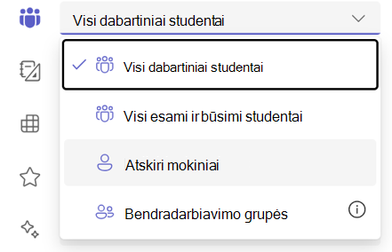 Parinkties Atskiras mokinys ekrano kopija.
