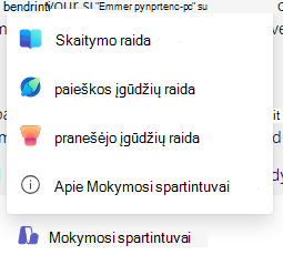 Mokymosi spartintuvų ekrano nuotrauka.