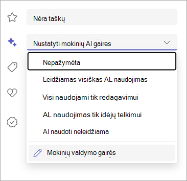 Mokinių dirbtinio intelekto gairių nustatymo parinkčių ekrano nuotrauka.