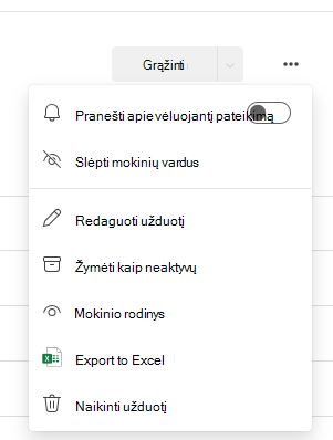 Pranešimo parinkties ekrano kopija.