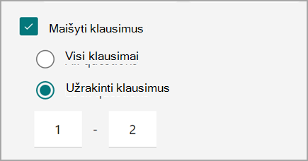 Apklausos / formos parametro, skirto maišyti ir užrakinti apklausos klausimus, ekrano nuotrauka.