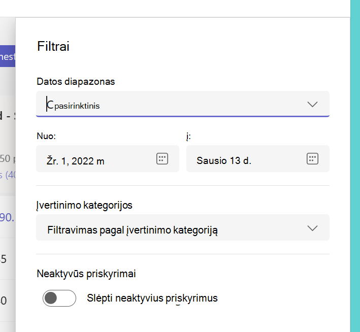 Filtrų ekrano nuotrauka.
