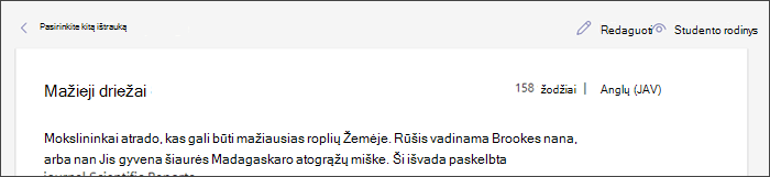 Ekrano kopija, kurioje matoma ištrauka vietoje su žymikliu virš mygtuko Redaguoti