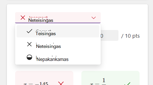 Atsakymo parinkčių ekrano nuotrauka.