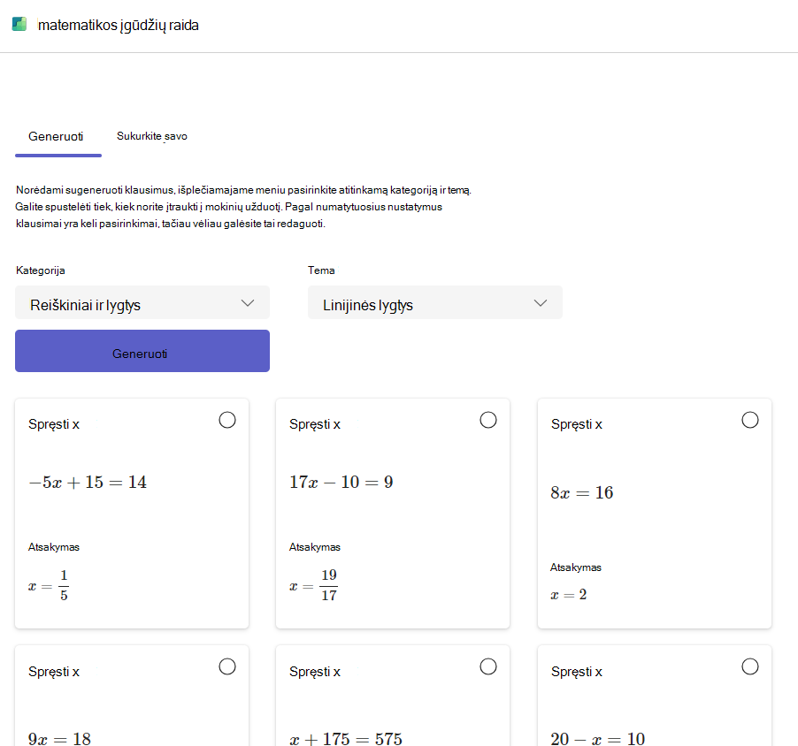 Matematinės eigos ekrano nuotrauka.