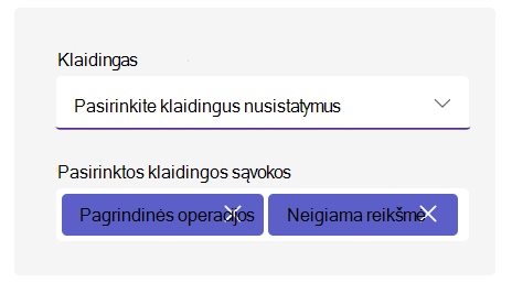 Klaidingos nuomonės parinkčių ekrano nuotrauka.