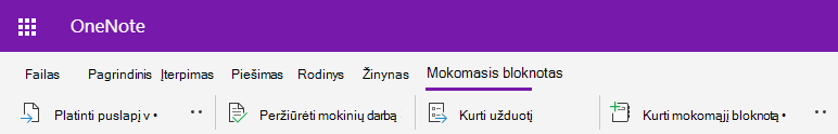 Mokomojo bloknoto skirtuko internetinė „OneNote“ ekrano kopija