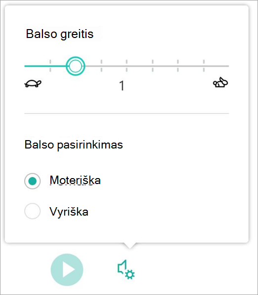 Balso parametrų ekrano kopija.