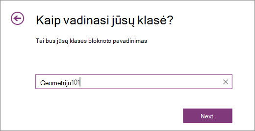 Įveskite mokomojo bloknoto pavadinimą ir pasirinkite Pirmyn.