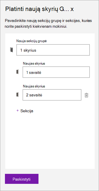 Įveskite sekcijų grupės ir sekcijų pavadinimus.]