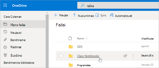 Dalyje Mano failai pasirinkite Mokomieji bloknotai.