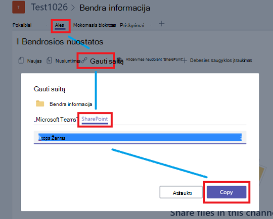 Click Files, then Get Link, then SharePoint, then Copy