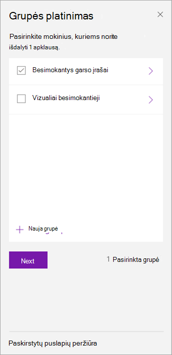 Pažymėkite žymės langelį šalia grupės