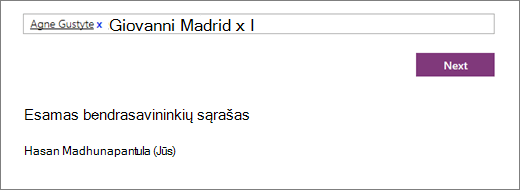 Įveskite bendrasavininkių vardus, kuriuos norite įtraukti į bloknotą darbuotojams.