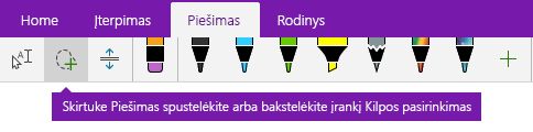 Pasirinkimo kilpos mygtukas skirtuke Piešimas