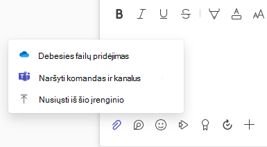 Ekrano kopija, kurioje rodomas meniu Failo priedas su nusiuntimo ir debesies failo parinktimis.
