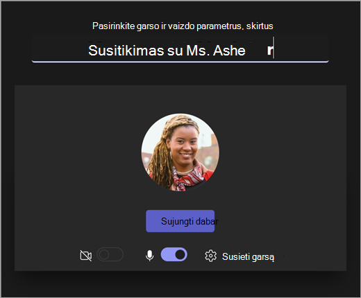 Ekrano nuotrauka, kurioje atsidaro pedagogas pradeda susitikimą programoje 