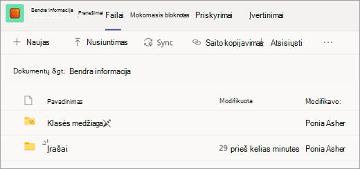 Files tab of a class team with Recordings folder