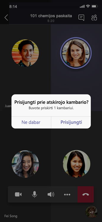 Dialogo langas Prisijungti prie atskirojo kambario mobiliajame įrenginyje.