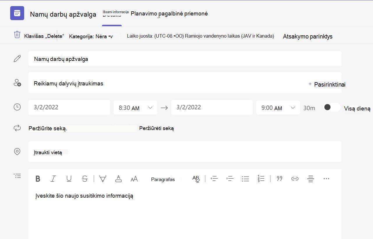 Ekrano kopija, kurioje nėra susitikimo informacijos 