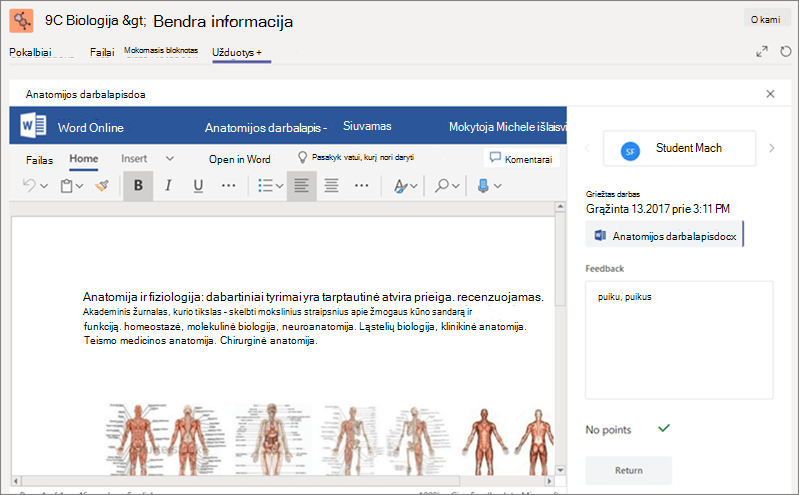 Peržiūrėkite, pažymėkite ir įvertinkite studentų pateiktas užduotis.